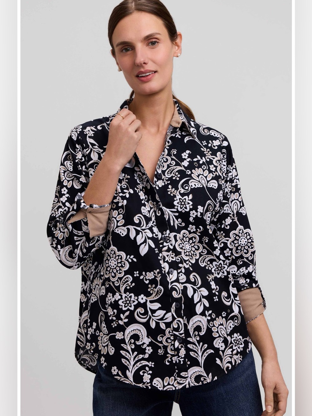 Foxcroft Size 12P Margie Daisy Cotton Button-Up Shirt